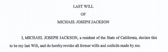 Detalhe do testamento de Michael Jackson, divulgado nesta quarta |