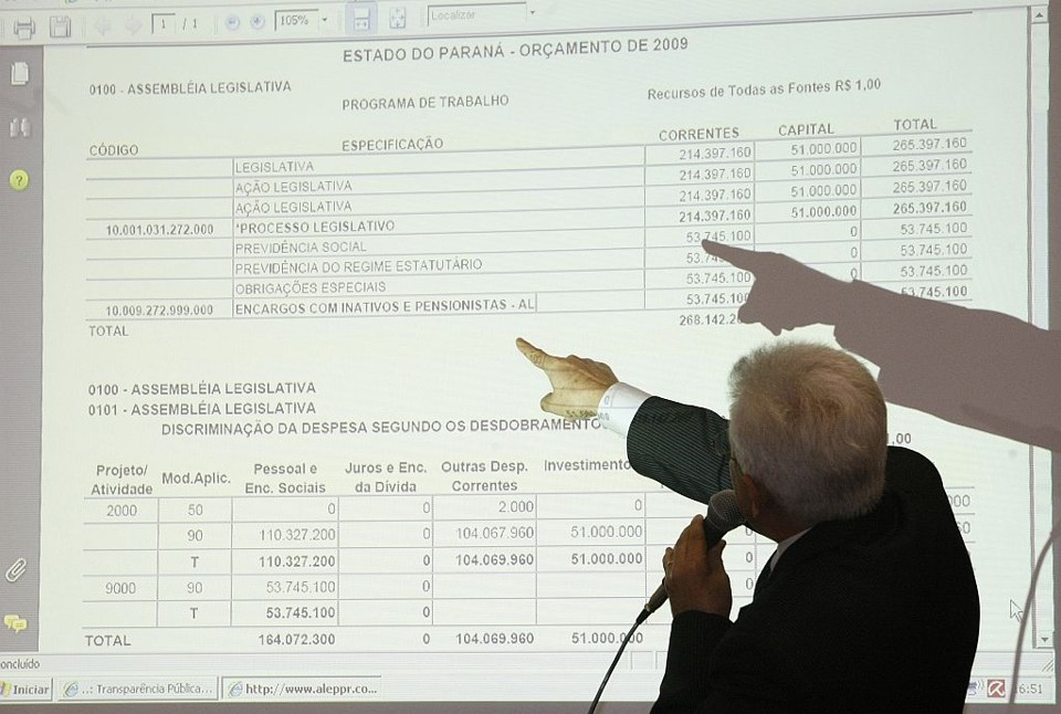 O deputado Durval Amaral (DEM), um dos criadores do Portal da Transparência, apresenta o site e seus recursos aos demais parlamentares. Segundo ele, os gastos dos parlamentares feitos neste mês já estarão disponíveis | Rodolfo Bührer/ Gazeta do Povo