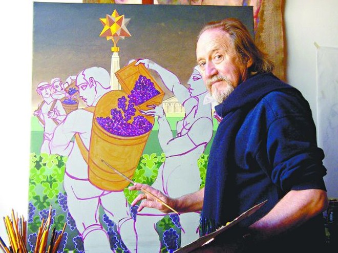 O artista Juarez Machado, em seu ateliê, ao lado de uma das pinturas que podem ser vistas a partir de quarta-feira | 