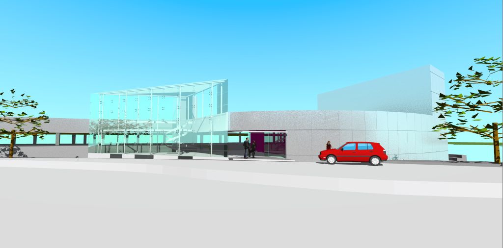 Perspectiva da fachada do prédio com o Memorial Newton Freire-Maia (em vidro) à frente | José Sanchotene/Divulgação