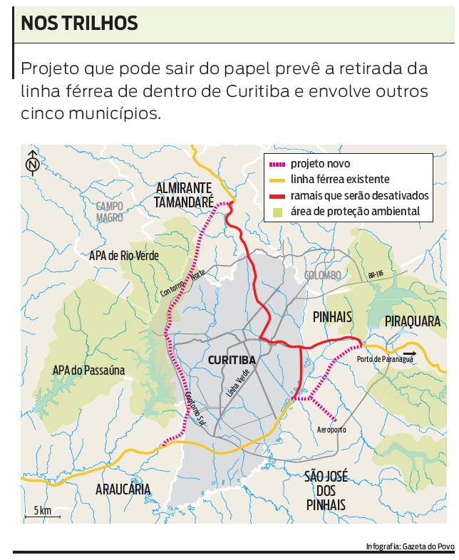 Veja no mapa por onde deve passar a linha férrea, de acordo com o projeto |