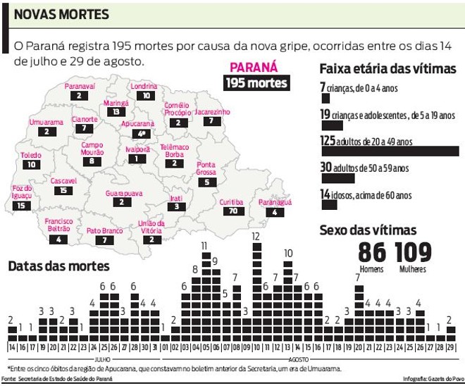 Veja como estão distribuídas as mortes por gripe A no Paraná |