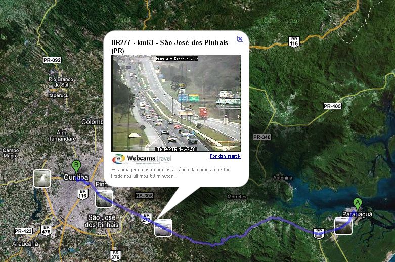 Câmera da concessionária Ecovia mostra movimento intenso no KM 63 da BR-277 em direção a Curitiba | Divulgação