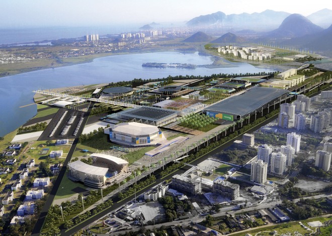 O Centro Olímpico, que engloba o Parque Aquático Maria Lenk, o Velódromo e a Arena Olímpica. |