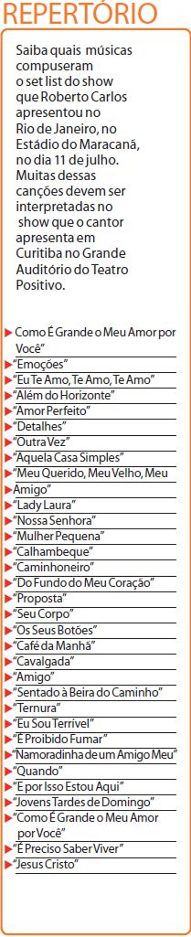 Confira o repertório do show que Roberto Carlos apresentou no Rio de Janeiro | 