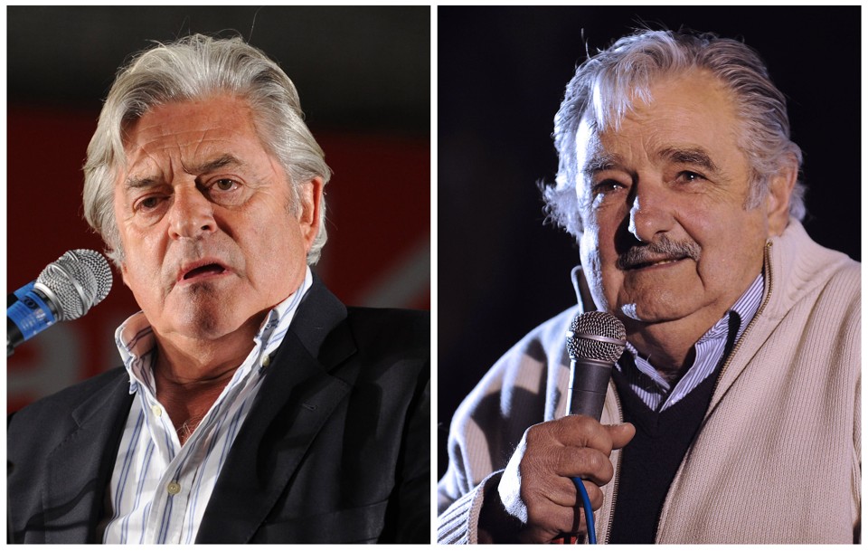 Luis A. Laccalle (Partido Nacional) e José Mujica (Frente Ampla), candidatos com maior possibilidade de vencer as eleições no Uruguai | AFP PHOTO/Pablo PORCIUNCULA