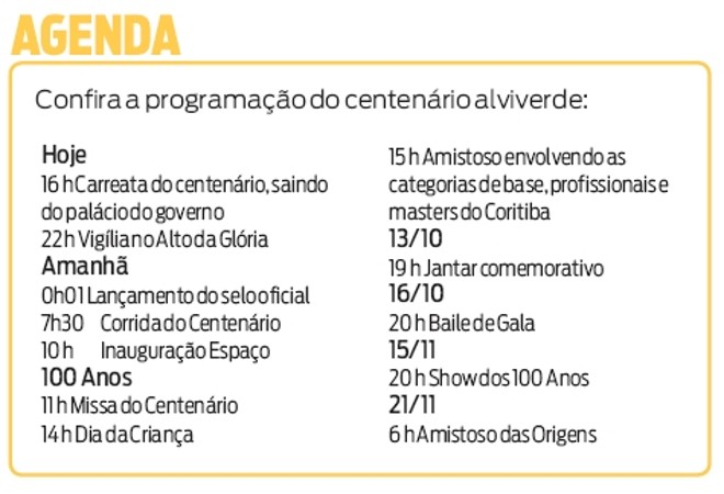 Confira a programação do centenário alviverde |