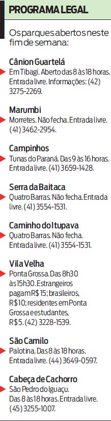 Confira quais os parque que estaõ abertos no feriado |