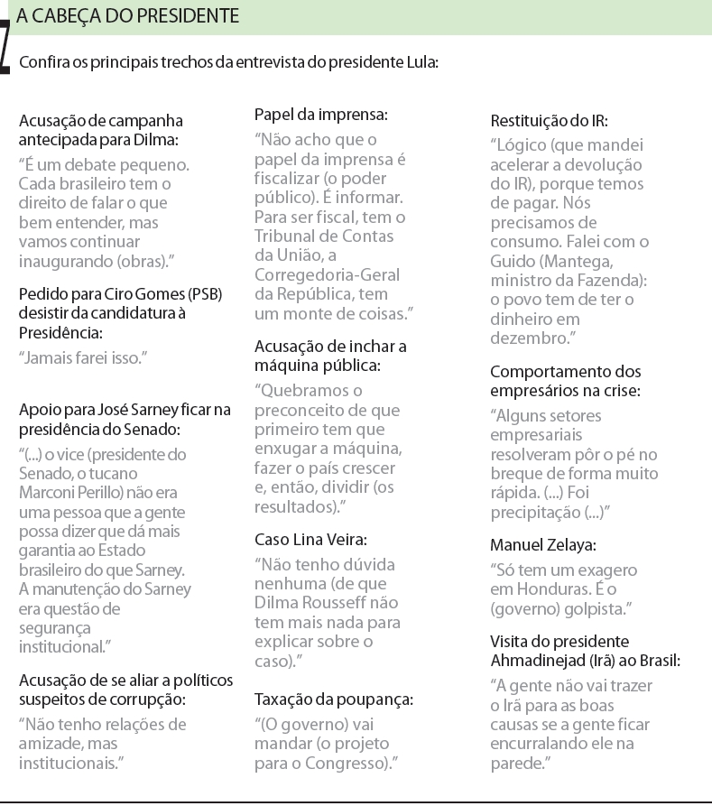 Confira os principais trechos da entrevista do presidente Lula |