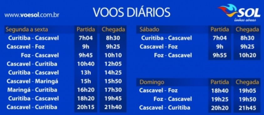 Horários e rotas dos voos da Sol | Ilustração