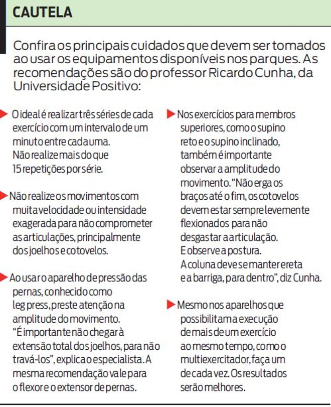 Veja que cuidados tomar ao usar os equipamentos nos parques |