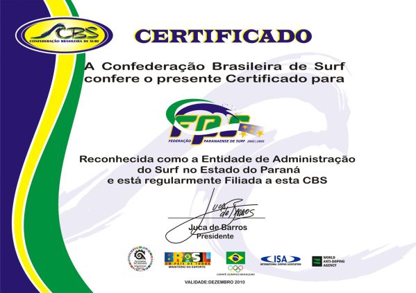 Certificado que garante regularização da FPS junto à CBS |