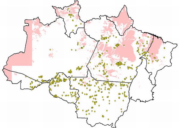 Mapa do Inpe mostra os focos de desmatamento detectados no mês de setembro. Em rosa, as áreas que ficaram encobertas por nuvens | Inpe/Divulgação