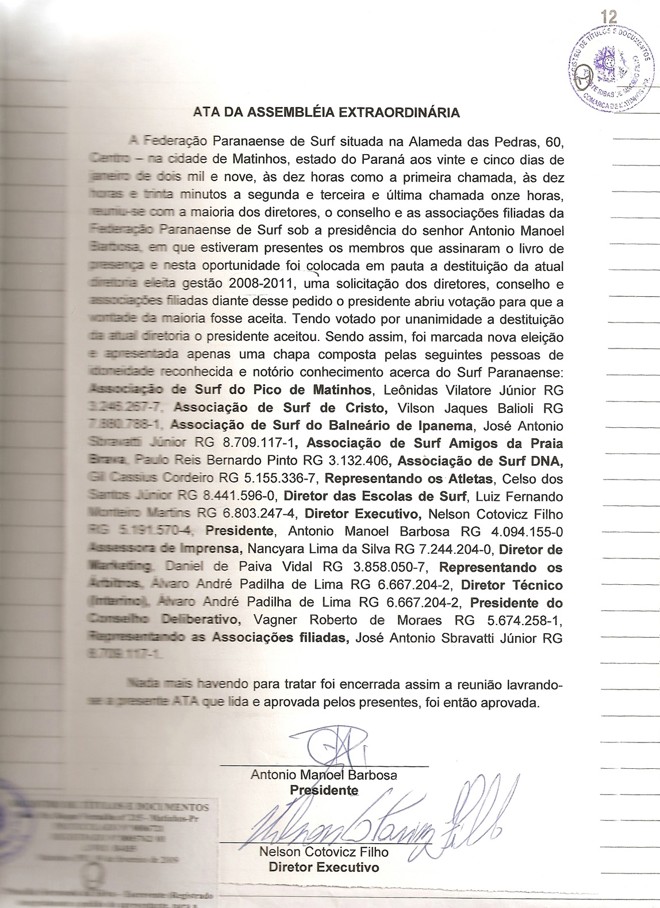 Ata da destituição da antiga diretoria |