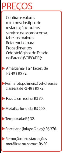 Confira os valores dos tipos de restauração |
