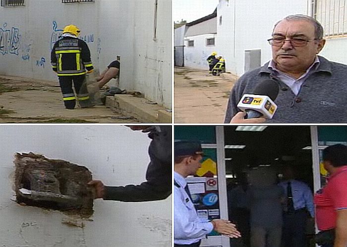 Ladrão tentou entrar por buraco em mercado e teve de ser reagatado pelos bombeiros | Reprodução/TVI