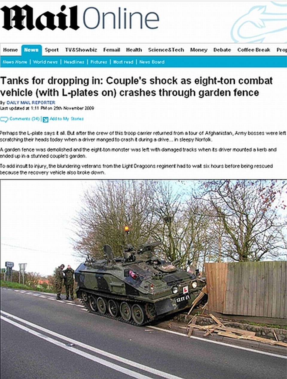 Soldado não conseguiu evitar acidente com tanque | Reprodução/Daily Mail
