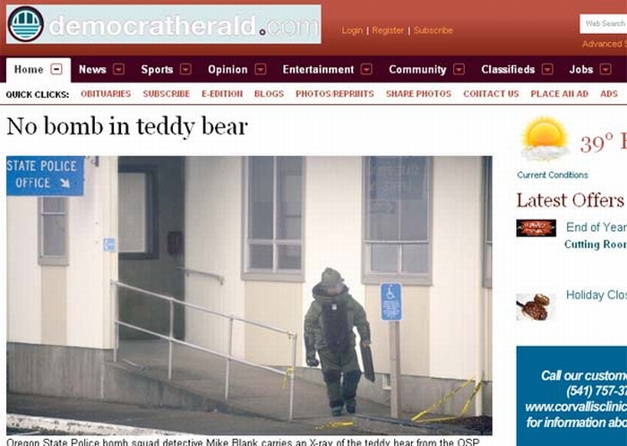 Imagens de raios X mostraram que não havia nada de perigoso no ursinho | Reprodução/Albany Democrat-Herald