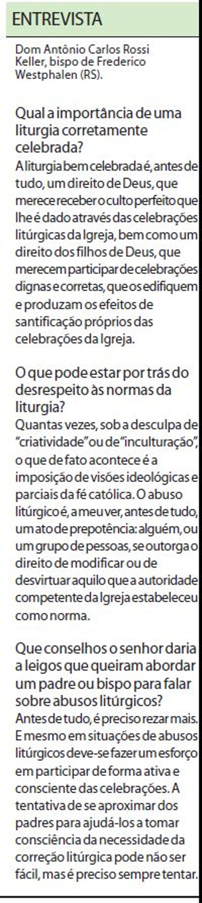 Confira: entrevista com Dom Antônio Carlos Rossi Keller |