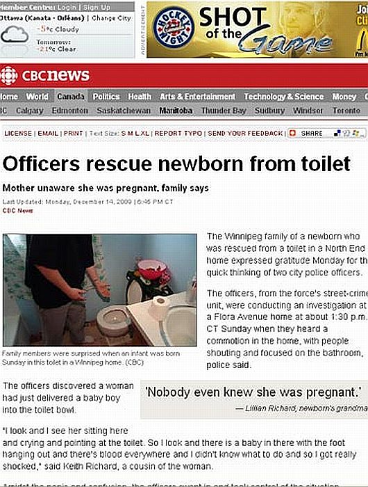 Site da rede canadense CBC relata o nascimento inesperado | Reprodução/CBC