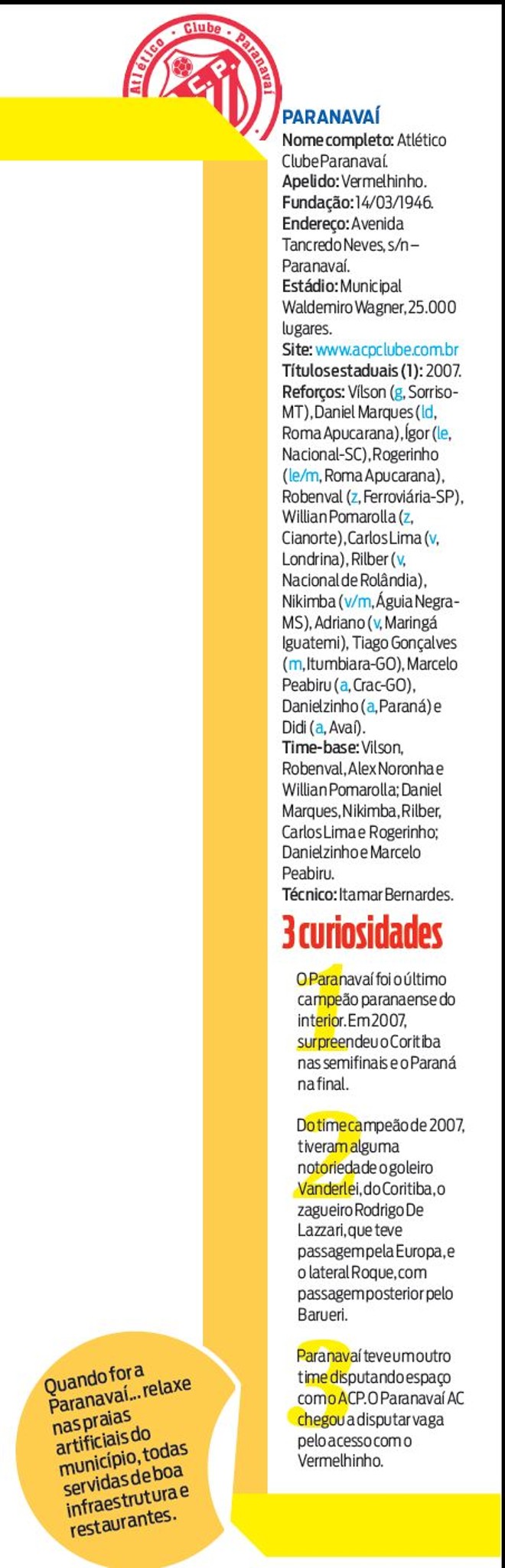 Veja a ficha técnica do Paranavaí | 