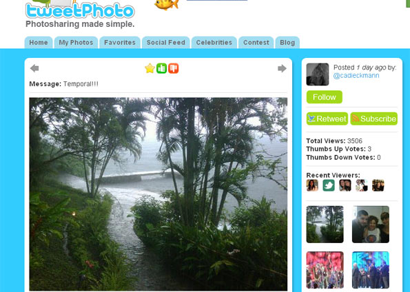 Em seu Twitter, Carolina Dieckmann postou foto de temporal em Angra dos Reis | Reprodução