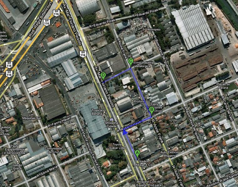 Mapa mostra como o motorista que segue no sentido Bairro/Centro deve fazer o retorno para o bairro | Reprodução Google Maps