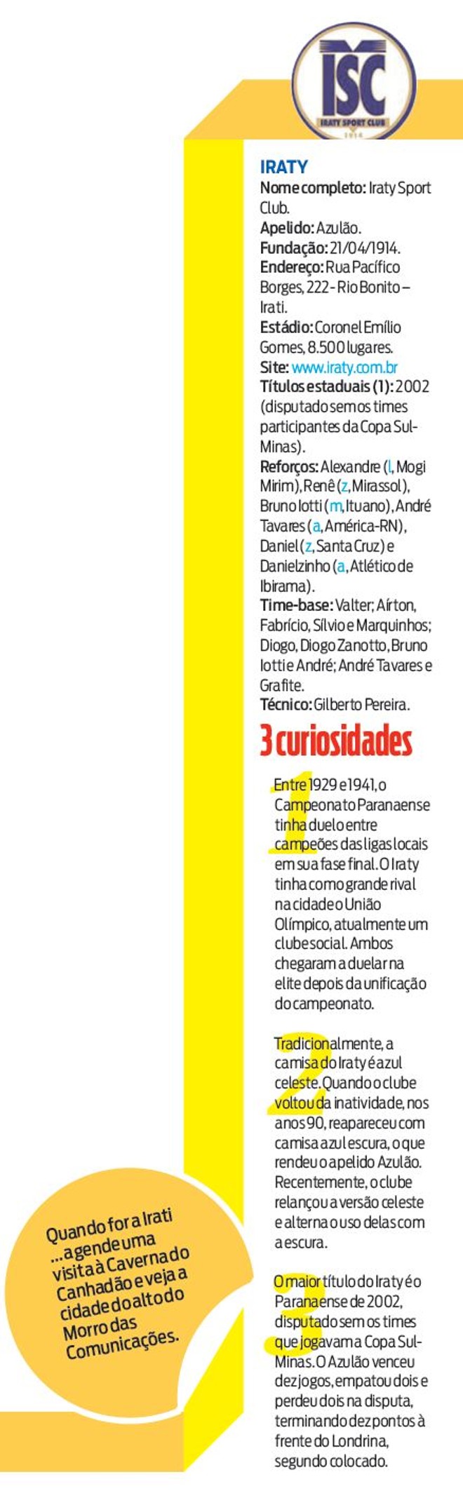 Veja a ficha técnica do Iraty | 