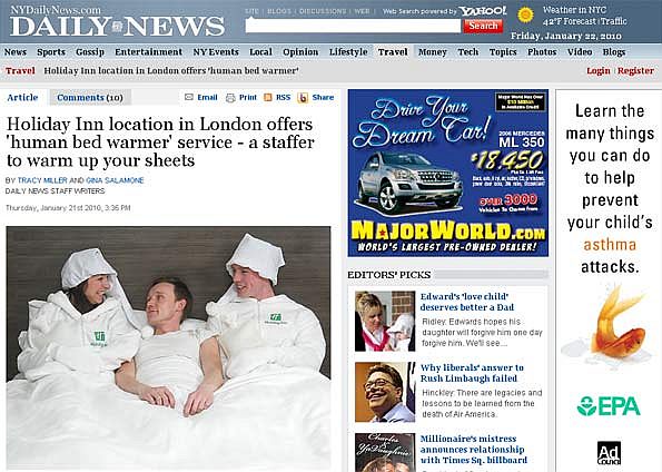 Rede de hotéis oferece serviço no qual funcionários esquentam a cama dos hóspedes | Reprodução/NY Daily News