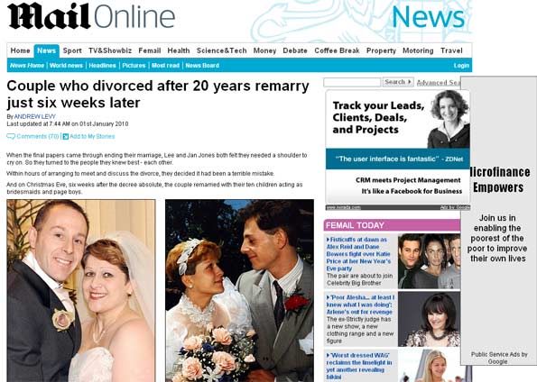 Lee e Jan Jones se casaram pela segunda vez no dia de Natal | Reprodução/Daily Mail