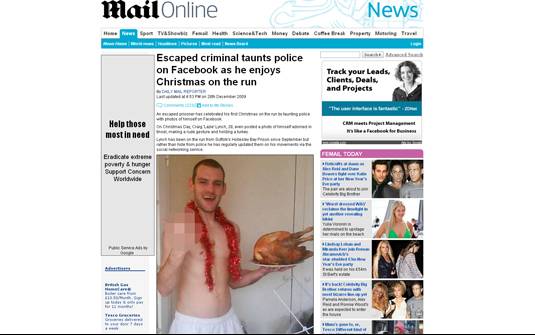 O foragido Craig Lynch provoca a polícia no Facebook | Reprodução