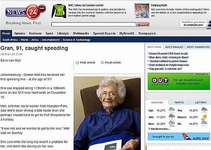 Daleen Moll foi flagrada dirigindo a 113 km/h | Reprodução/News24