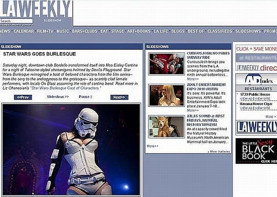 Stripper Courtney Cruz vestida de soldado do império durante show | Reprodução/LA Weekly