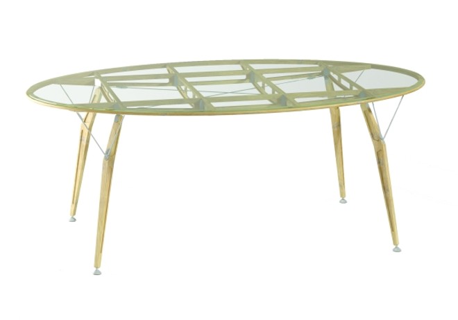 Mesa de jantar Demoiselle oval, com 2 metros de largura, da Oré Brasil. Base de bambu multilaminado. Preço na Kraft: R$ 7.280 |