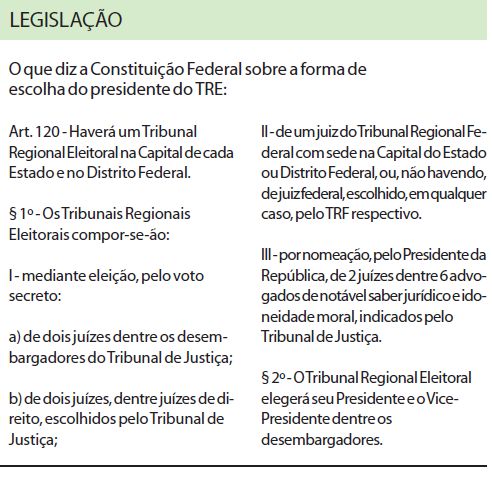 Veja o que diz a Constituição Federal sobre a forma de escolha do presidente do TRE |