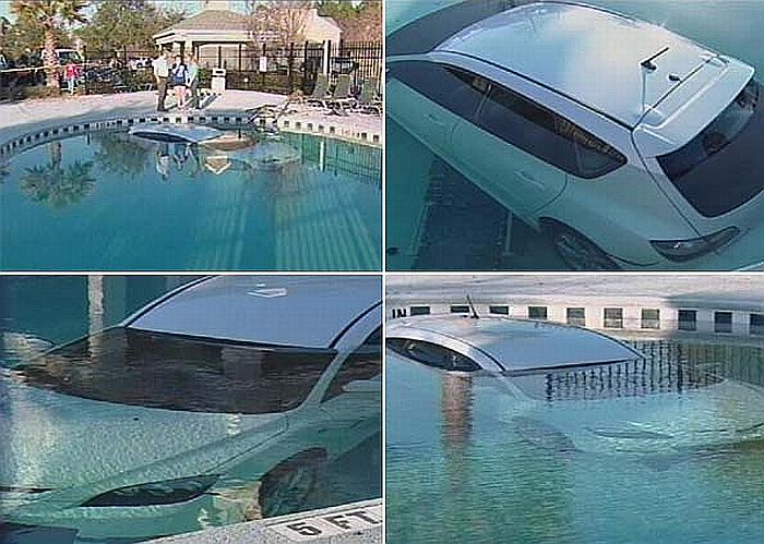 Motorista perdeu o controle do carro e foi parar dentro de uma piscina | Reprodução