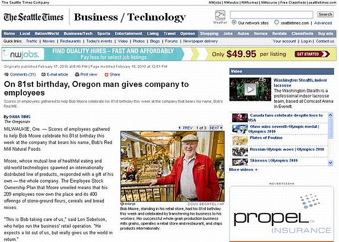 Bob Moore surpreendeu seus 209 colaboradores ao presenteá-los com empresa | Reprodução/The Seattle Times