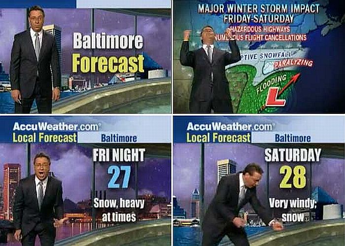 Jim Kosek não economizou na performance ao anunciar tempestade de neve | Reprodução/Accuweather.com