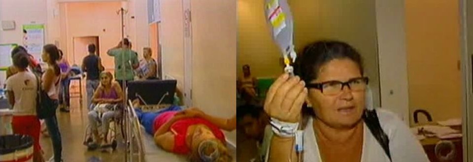 Quem precisava de soro na veia teve que segurar o recipiente com a medicação | Reprodução TV Cultura
