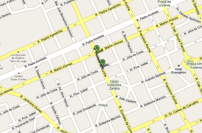 Trecho azul mostra a quadra onde serão feitas as obras | Google Maps/Reprodução