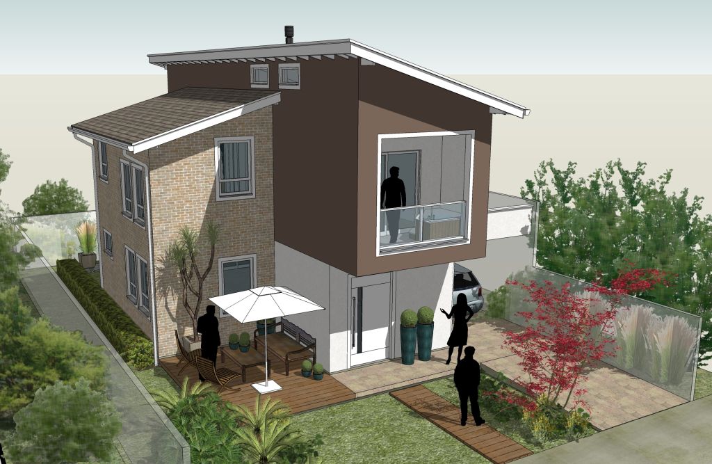 Perspectiva de um projeto da empresa Tecverde para uma residência construída de forma sustentável. As casas podem ter de 117 até 200 metros quadrados de área útil | Divulgação/Tecverde