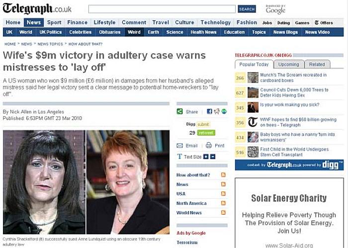 Cynthia Shackelford (esqierda) venceu processo contra Anne Lundquist usando lei da propriedade matrimonial | Reprodução/Telegraph.co.uk