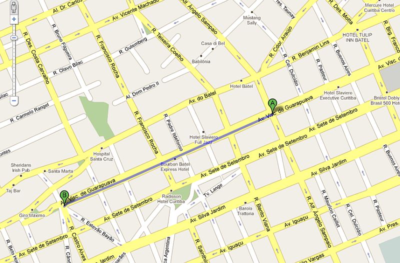 Trecho em azul no mapa representa onde será proibido o estacionamento | Google Maps/Reprodução