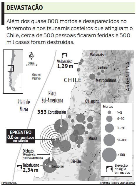 Veja os locais no Chile que mais tiveram vítimas fatais |