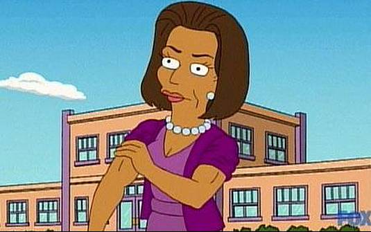 Divulgação Michelle Obama em cena do episódio de Os Simpsons que foi ar neste domingo (21) nos EUA | Reprodução
