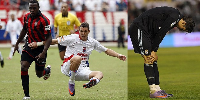 Moda lilás - Assim como Cristiano Ronaldo, na partida de ontem do Real Madrid diante do Racing Santader, o atacante paranista Marcelo Toscano atuou no primeiro tempo do clássico com uma extravagante chuteira lilás com laranja. No segundo tempo, Toscano voltou do vestiário com outro modelo chamativo: totalmente vermelho | 