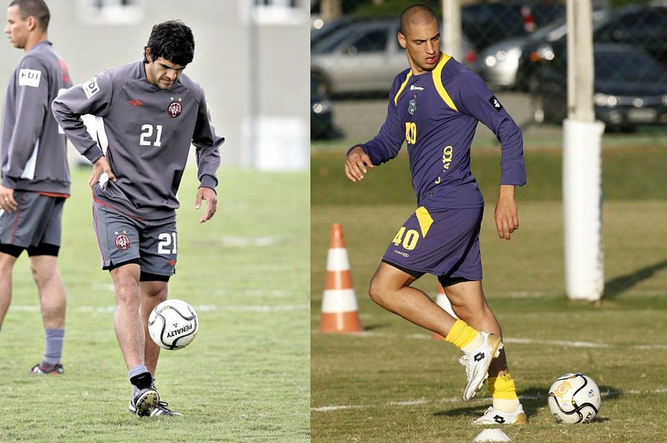 Rivais na Argentina, Javier Toledo (esq.) e Ariel Nahuelpan se tornaram amigos, mas estão novamente em lados opostos no clássico Atletiba | Hedeson Alves/ Gazeta do Povo e Rodolfo Bührer/ Gazeta do Povo