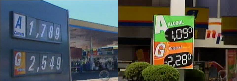 Comparação entre as placas de preços encontradas em Maringá e em Londrina, na tarde desta terça-feira (6) | Reprodução RPC TV