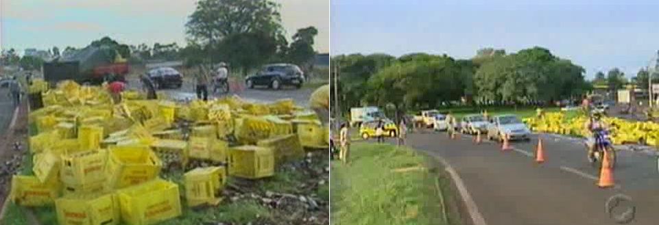 Populares ajudaram motorista recolher garrafas que não quebraram | Reprodução RPC TV