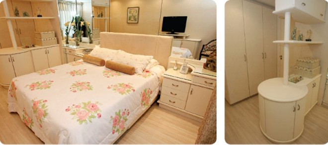 Na hora de reformar o quarto dos pais, a arquiteta Marina Canhadas optou por linhas retas e tons claros na parede e nos móveis | 